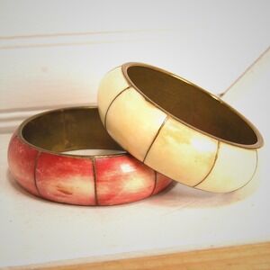 Vintage Bangle Bracelet Brass Pink White Gold Chunky jewelry